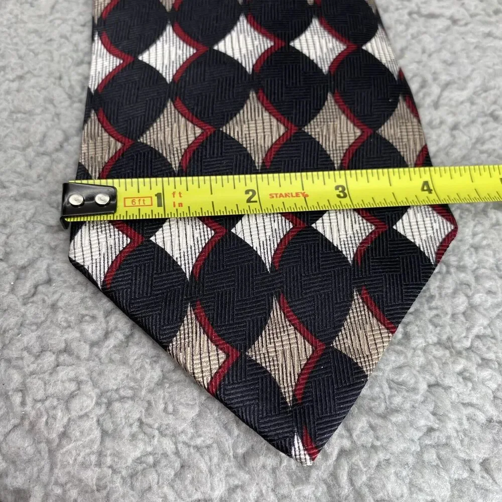 Vintage Givenchy Monsieur‎ Tie 100% Silk Mens Black Red Geometric Italian Fabric